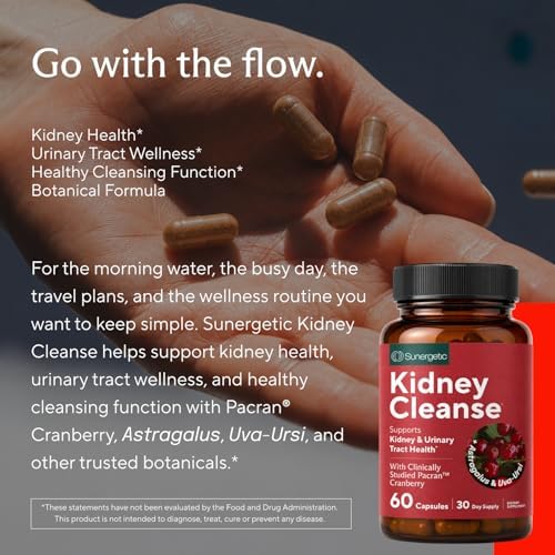 Kidney Cleanse & Detox Support with Cranberry, 60 Vegetarian Capsules | Kidney support supplement with Pacran cranberry, astragalus, uva ursi, nettle