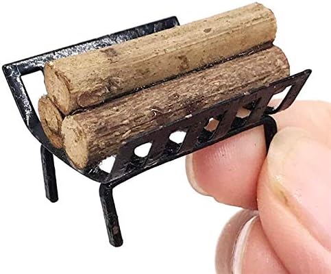 EatingBiting 1:12 Dollhouse Miniature Furniture Garden Lawn Fireplace Metal Firewood Rack Metal Rack with Firewood for Living Room Fireplace Model