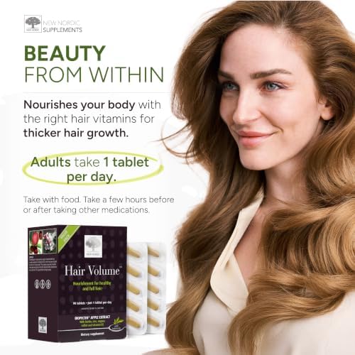 NEW NORDIC Hair Volume Daily Biotin Support Supplement | 90 Tablets | Daily hair supplement tablets made with biotin and Annurka apple extract for simple incorporation into your daily routine