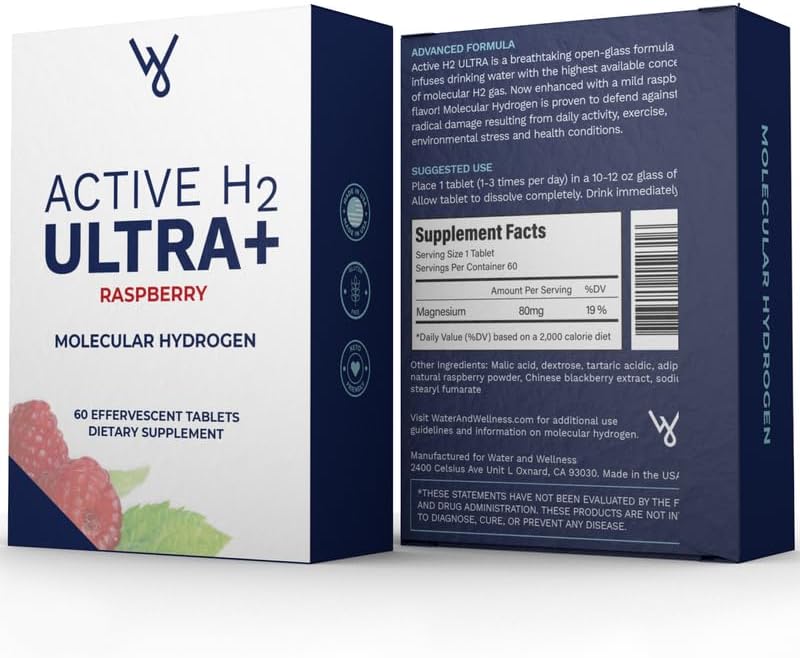 Active H2 Ultra+ Raspberry Molecular Hydrogen Tablets, 60 Effervescent Tablets