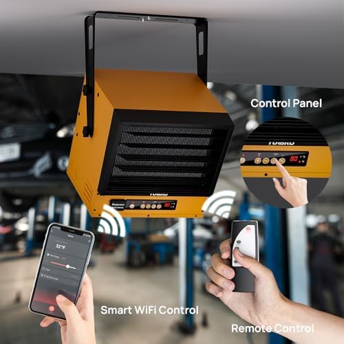 TURBRO 15, 000W Electric Garage Heater, 240V Hard Wired, WiFi Enabled, Fan-Forced Shop Heater with Remote, Overheat Protection, Thermostat