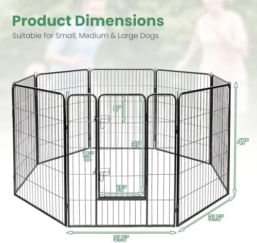 S AFSTAR 16 Panels Metal Dog Playpen, 48" Height Dog Fence Exercise Pen with Doors for Large Medium Small Dogs Rabbits Cats, Foldable Pet Puppy Playpen for Indoor & Outdoor Yard (Black)