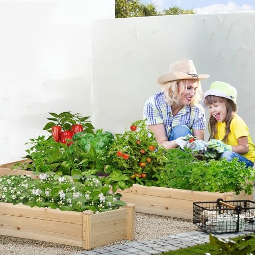 Crownland Outdoor Gardens 8 ft Raised Garden Bed Wooden Patio Raised Beds Backyard Elevated Planter Box Grow Vegetables Fruits Herb Yard Fast Easy
