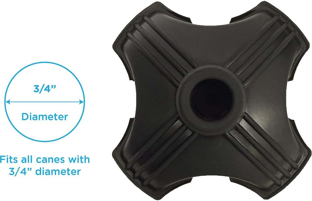 NOVA Stand Alone Quad Cane Tip – Extra-Wide Self-Standing Rubber Base with Non-Slip Grip Traction