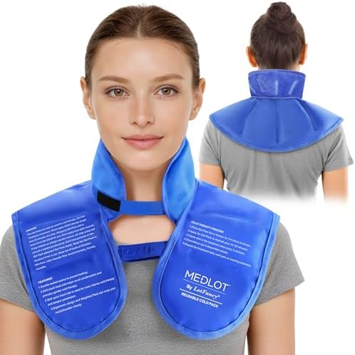 LotFancy Ice Pack for Neck Shoulder, Reusable Cold Neck Wrap for Pain Relief, Flexible Gel Pack with Adjustable Straps