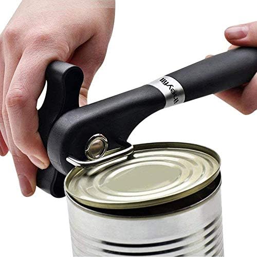 Safety Manual Can Tin Opener, Stainless Steel Ergonomic Anti Slip Design with Smooth Edge Side Cut No Sharp Cuts Can Opener