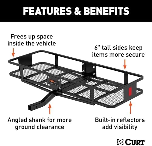 CURT 18150 Cargo Basket Hitch Trailer Hitch Cargo Carrier, 500 lbs. Capacity, 59-1/2-Inch x 20-1/4-Inch x 5-1/2-Inch, Fits 2-Inch Receiver