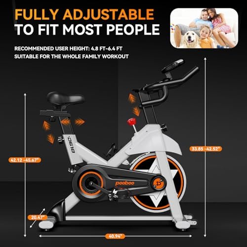 Exercise Bike, pooboo Stationary Bike for Home Gym, Magnetic Resistance Indoor Cycling Bike w/Bluetooth Comfortable Seat Cushion & Tablet Mount