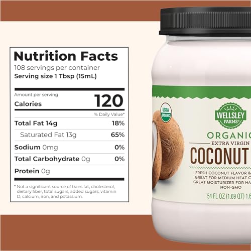 Wellsley Farms Organic Extra Virgin Coconut Oil - Unrefined, 100% Pure & Natural - Vegan, Non-GMO
