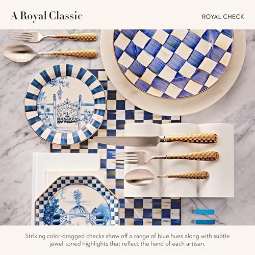 MACKENZIE-CHILDS Square Coasters Set, Black-and-White Courtly Check | Hand-painted design, made from MDF with a cork back, table coasters for drinks, 4" square, set of 4
