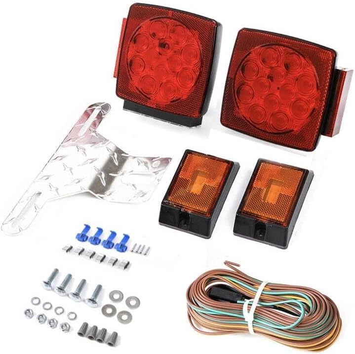 CZC AUTO 12V Submersible LED Trailer Lights & Wiring Kit | Led Trailer Tail Light Set for Under 80 Inch Boat Trailer