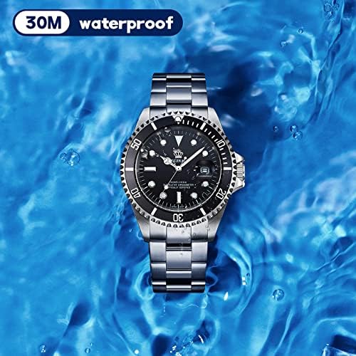 FANMIS Mens Luxury Watches Rotatable Bezel Sapphire Glass Luminous Hand Quartz Silver Tone Stainless Steel Watch