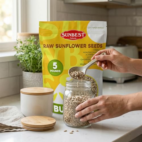 Sunbest Natural Raw Sunflower Seeds, 2 lbs – Unsalted & No Shell – Sunflower Seed Kernels to Eat – For Snacking, Baking & Topping – Road Trip, After School Snack for Kids & Adults – Kosher (32 oz)