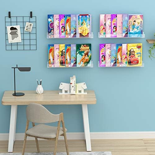 NIUBEE 24”Acrylic Floating Bookshelves for Kids Wall Shelves 2 Packs | Premium Acrylic 50% Thicker with Screwdriver Clear Bathroom Extra-Large Storage Shelves Display Organizer
