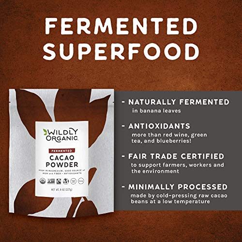 Wildly Organic Fermented Cacao Powder 8 Oz Bag | Perfect for Skin, Smoothies, Yogurt, Oatmeal, Chocolate, Fudge, Baking, & Hot Cocoa