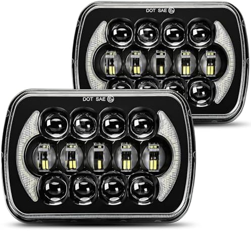 SPL DOT Approved 105W Brightest Black 5x7 7x6 Projector Led Headlights Anti-glare Hi/Low Sealed Beam H6054 H5054 with DRL Compatible with Jeep Wrangler YJ Cherokee XJ Ford Chevy GMC Toyota etc