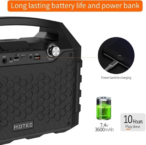 Hotec Wireless Bluetooth Portable PA Speaker System, Powerful Bluetooth Karaoke Machine with Dual Wireless Microphones for Karaoke, Wedding, Party
