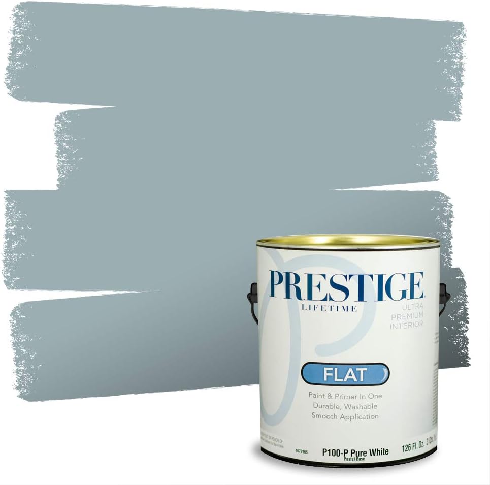 PRESTIGE Paints E100-T-SW6241 Exterior Paint and Primer in One, 1-Gallon, Flat, Comparable Match of Sherwin Williams Aleutian, 1 Gallon, SW18-Aleutian