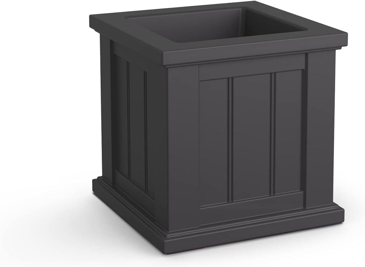 Mayne Cape Cod 14in Self-Watering Square Planter, Black | Self-watering, All season, Fade resistant, Double-wall design, 15-year warranty