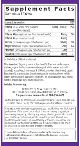 New Chapter Calcium Supplement - Bone Strength Tiny Tabs Plant-Based USDA Organic Calcium with Magnesium, Vitamin D3+K2, for Bone Health & Joint Mobility, Heart Support, 905 mg dose - 240 Tiny Tabs