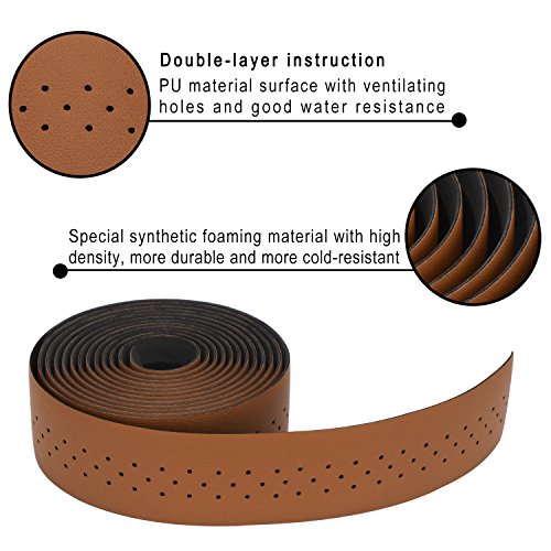 TOPCABIN® Camouflage Series Comfort Gel Road Bike Handlebar Tape Bike Bar Tape with Reflective Bar Plugs (Dark Brown(PU a Pair))