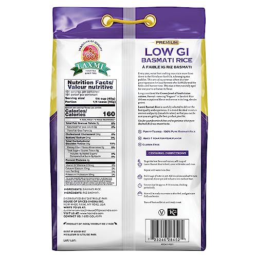 Laxmi Diabetic Friendly Basmati Rice w/Lower G.I. Index Value - 10lb