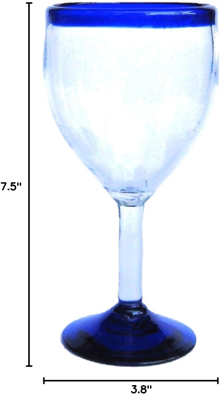 Cobalt Blue Rim 13 oz Wine Glasses (set of 6), Recycled Glass, Lead-free, Toxin-Free (13oz Wine)