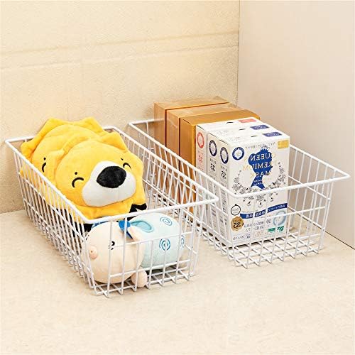 SANNO 15.7" Freezer Baskets Wire Storage Baskets Bin Organizer Food, Kitchen, Basket Organizers Bins for Home, Bathroom, Closet Organization, white