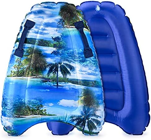 Inflatable Boogy Boards for Beach Travel Toys, 30” Cavas Slip Slide Water Park Body Surfing Board with Handles