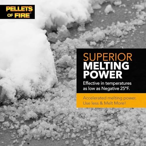 Snow Joe Pellets of Fire Ice Melter, Heat-Generating Calcium Chloride Pellets, 50 Lbs - Fast-Acting Deicer and Remover for Concrete, Driveway