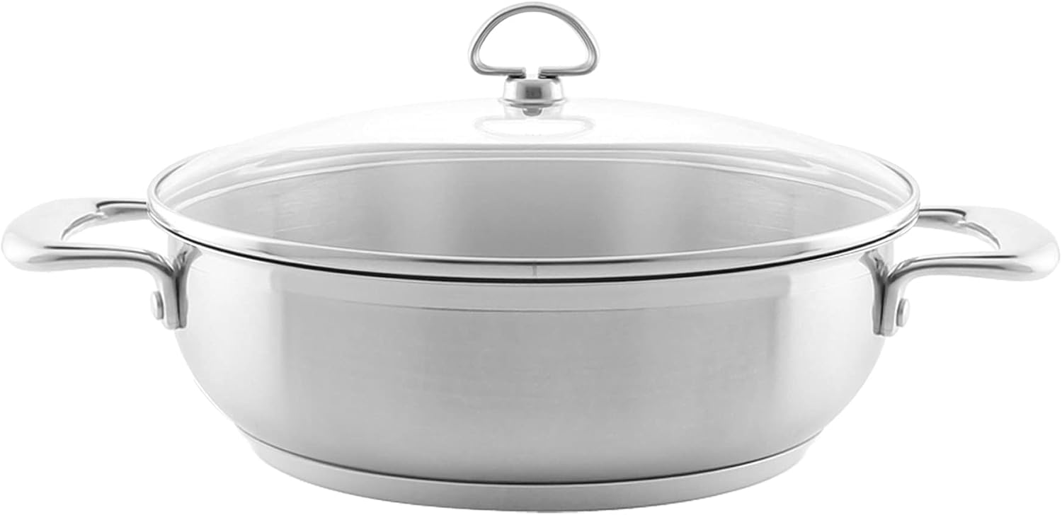 Chantal Induction 21 Steel 1 quart NonStick Saucepan with Tempered Glass Lid, Ceramic Non Stick, Brushed Stainless Steel