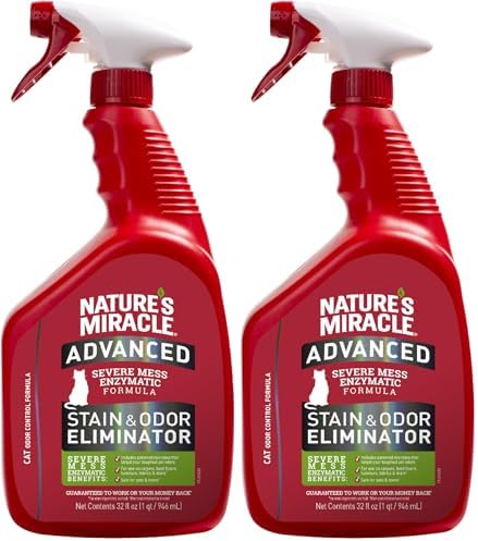 Nature’s Miracle Advanced Cat Stain & Odor Eliminator, Severe Mess, 32 oz | Enzymatic Cleaner Eliminates the Toughest Cat Messes, For Use on Multiple Surfaces, Safe For Pets and Home*, Fresh Scent