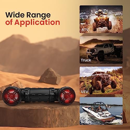 Pyle Marine ATV Powered Speakers - 4.0 Wireless Bluetooth, 1000Watt, Color Changing LED Lights, IP44 Waterproof, 8“ Dual Audio Sound System for UTV