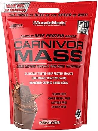 MuscleMeds CARNIVOR Mass Gainer Beef Protein Isolate Shake, 50 Grams Protein, 125 Grams Carbs, 0 Fat, 0 Sugar, Lactose Free, Halal Certified, Chocolate Peanut Butter, 6 Pound