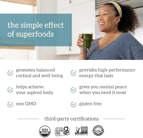 Organifi Green Juice - Powder Supplement with Organic Spirulina, Ashwagandha, and Chlorella - Helps Achieve Fitness Goals and Reduce Cortisol Levels, 30-Day Supply