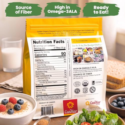 Ground Flaxseed 42 oz, Cold Milled Golden Roasted Flaxseed Meal Powder | Roasted, Non-GMO, gluten free, vegan, omega-3 ALA, fiber, linseed, linaza molida, smoothies and baking