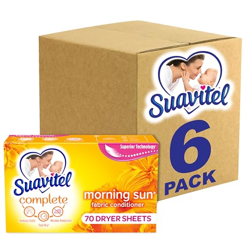 Suavitel Fast Dry Fabric Conditioner Sheets, Magical Morning Sun, 70 Count | Fabric Conditioner, Laundry Sheets, Reduces Static, Wrinkle Reduction