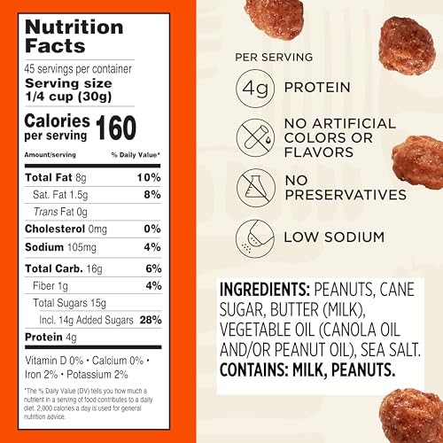 Snak Club Toffee Peanuts, Candied Peanuts with Praline Coat and Sweet Cream, Gluten-Free and Kosher Snack, 17 oz Resealable Bag