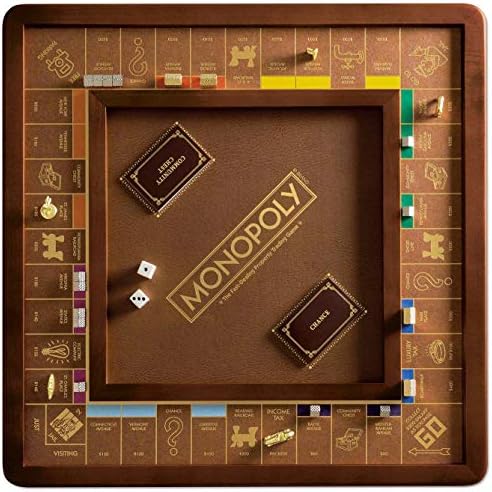 WS Game Company Monopoly Luxury Edition Wooden Board Game Set, 2-6 Players | Luxurious Wood Cabinet, Gold Foil Stamped Game Board