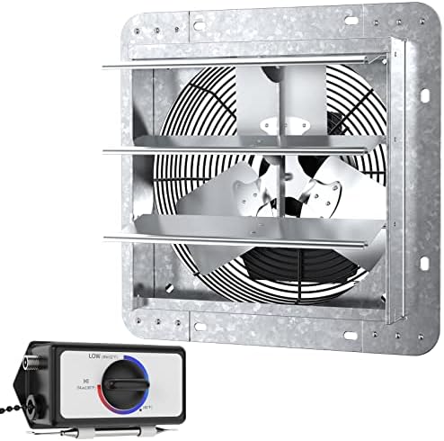 iLIVING 12" Wall Mounted Shutter Exhaust Fan, Automatic Shutter, with Thermostat and Variable Speed controller, 0.6A, 960 CFM