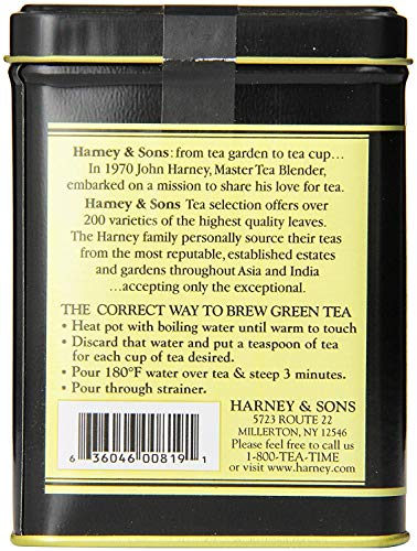 Harney & Sons Japanese Sencha Tea, Loose Leaf Green Tea Tin, 8 oz | Loose leaf Sencha green tea from Shizuoka with mild vegetal, spinach, and light roasted notes. 8 oz tin. Contains caffeine.