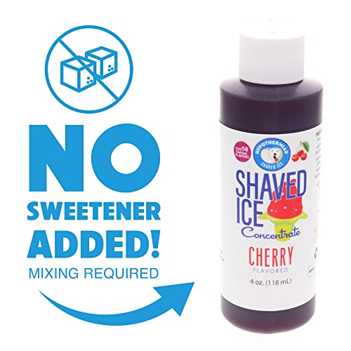 Hypothermias Shaved Ice and Snow Cone Syrup Unsweetened Flavor Concentrate - 4 Fl Oz - Makes 1 Gallon of Ready to Use Syrup - Cherry - Must Add