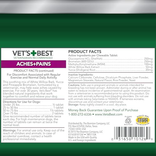 Vet's Best Dog Pain Relief Supplement, Dog Aspirin Alternative, 150 ct | Natural Joint Support Tablets, Helps Relieve Occasional Aches & Discomfort, Supports Mobility & Hip Health for Dogs