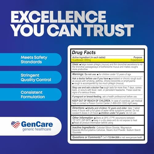 GenCare Mucus Relief Expectorant Guaifenesin 400mg, 200 Tablets | Compares to Mucinex; fast-acting expectorant, chest congestion relief