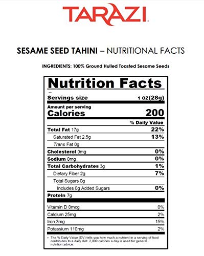 Tarazi All Natural Tahini | Non-GMO, All Natural, Made From 100% Premium Sesame Seeds, Made in California, Kosher | 2 Pound Jar