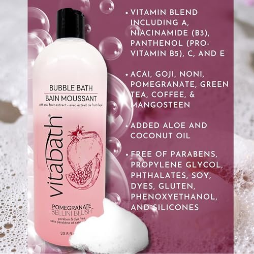 Vitabath Pomegranate Bellini Blush Bubble Bath Rich Foaming Bubbly Soak & Relaxing Aromatherapy Moisturizing & Nourishing Indulgent Suds for Women &