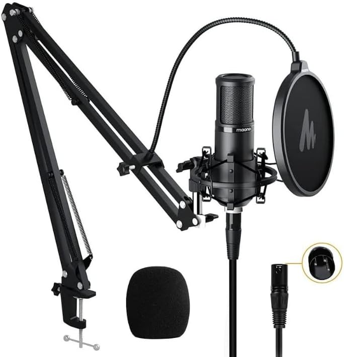 MAONO PM320S Condenser PC Microphone with XLR Cable, Boom Arm, Pop Filter