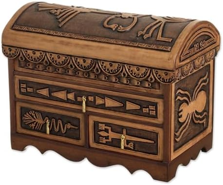 NOVICA Artisan Handmade Leather Cedar Wood Jewelry Chest Nazca Pattern from Peru Brown Boxes Colonial Cultural Animal Themed [8.25in H x 11.5in W x