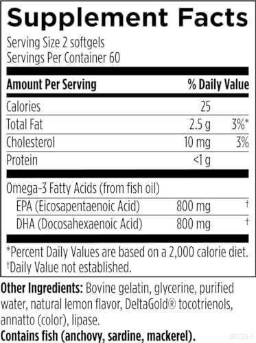 Designs for Health OmegAvail Hi-Po - TG (Triglyceride) Omega-3 Fish Oil Supplement, 1600mg EPA/DHA per Serving with Lemon + Vitamin E to Minimize Fishy Taste (60 Softgels)