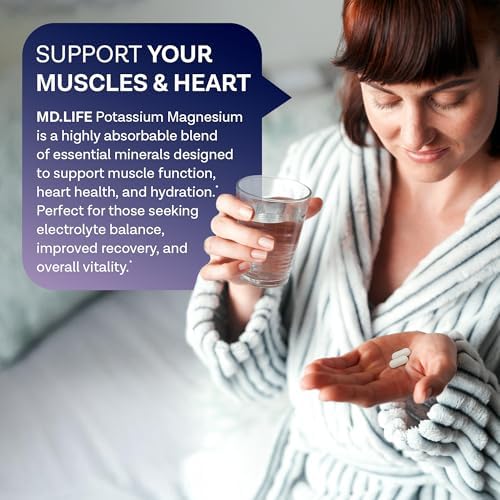 MD. Life Potassium Magnesium Supplement, High Absorption, 90 Capsules | Chelated Mineral Complex - Supports Vascular Health and Leg Cramp - Doctor Designed - Made in the USA - Non-GMO, Vegetarian